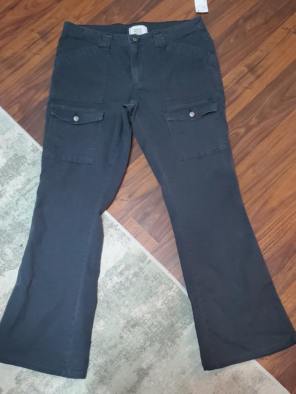 BDG Black Cargo Flare Pants with Buttoned Patch Pockets